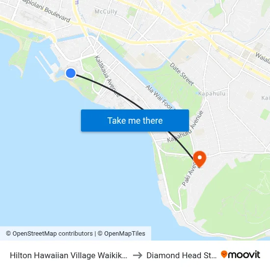 Hilton Hawaiian Village Waikiki Beach Resort Honolulu to Diamond Head State Monument map