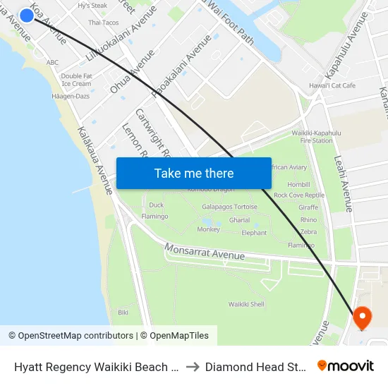Hyatt Regency Waikiki Beach Resort Spa Honolulu to Diamond Head State Monument map