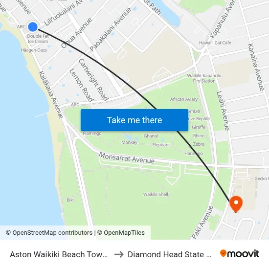 Aston Waikiki Beach Tower Honolulu to Diamond Head State Monument map