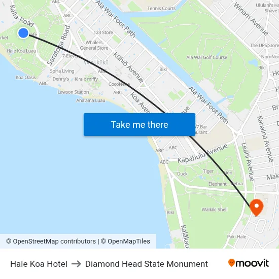 Hale Koa Hotel to Diamond Head State Monument map