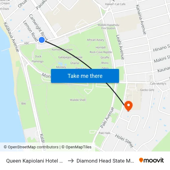 Queen Kapiolani Hotel Honolulu to Diamond Head State Monument map