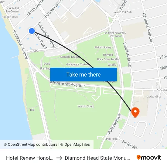 Hotel Renew Honolulu to Diamond Head State Monument map