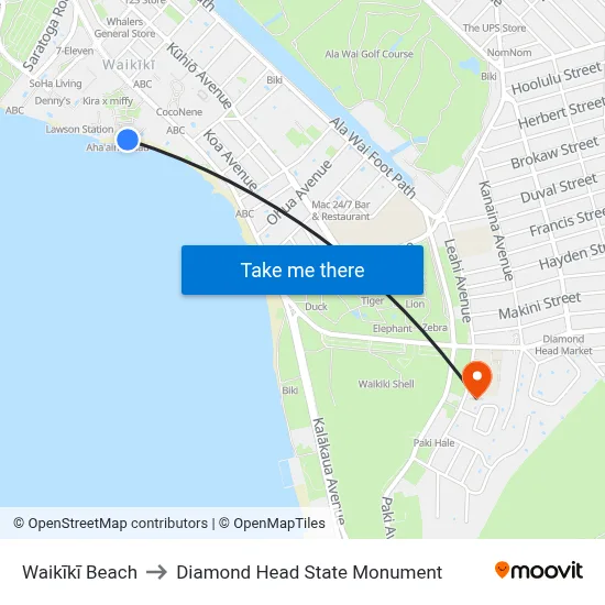 Waikīkī Beach to Diamond Head State Monument map
