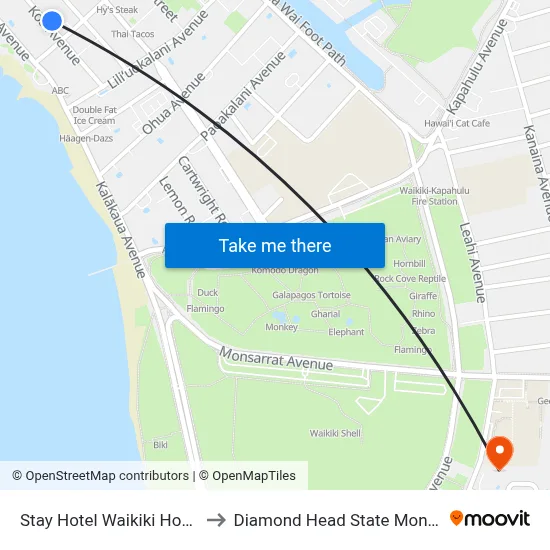 Stay Hotel Waikiki Honolulu to Diamond Head State Monument map