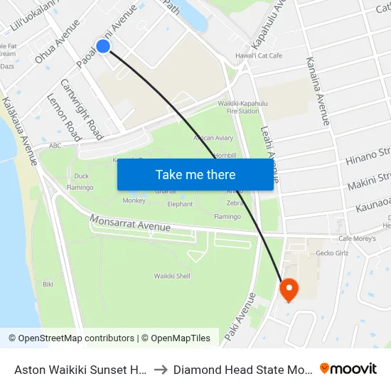 Aston Waikiki Sunset Honolulu to Diamond Head State Monument map