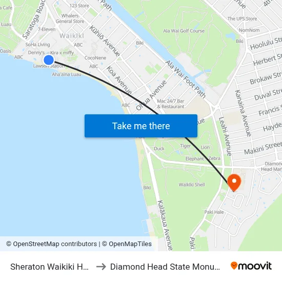 Sheraton Waikiki Hotel to Diamond Head State Monument map