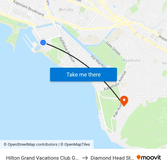 Hilton Grand Vacations Club Grand Waikikian Honolulu to Diamond Head State Monument map