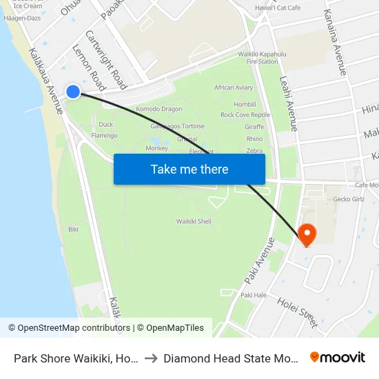 Park Shore Waikiki, Honolulu to Diamond Head State Monument map