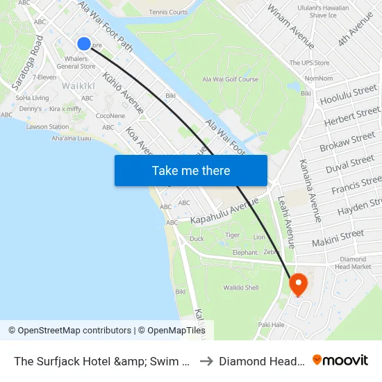The Surfjack Hotel &amp; Swim Club - NO AMENITY FEE, Honolulu to Diamond Head State Monument map