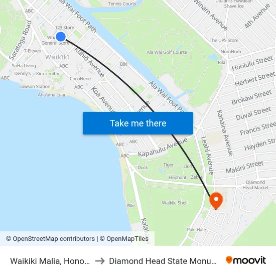 Waikiki Malia, Honolulu to Diamond Head State Monument map
