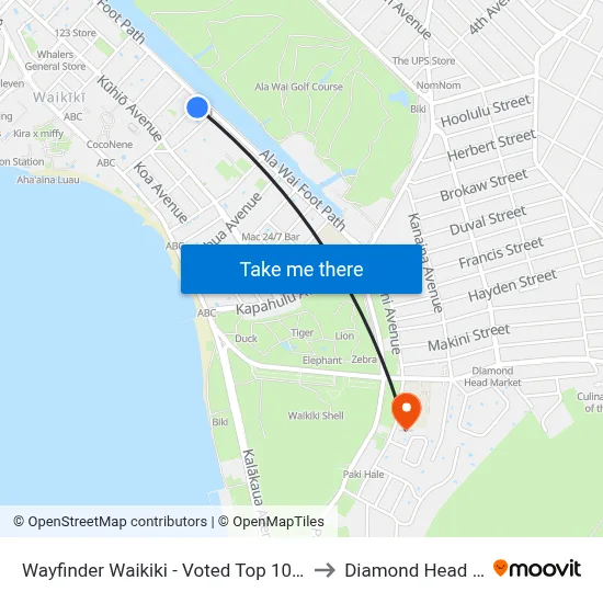 Wayfinder Waikiki - Voted Top 10 Best Hotels in Hawaii!, Honolulu to Diamond Head State Monument map