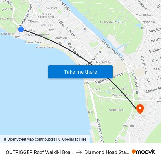 OUTRIGGER Reef Waikiki Beach Resort, Honolulu to Diamond Head State Monument map