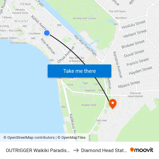 OUTRIGGER Waikiki Paradise Hotel, Honolulu to Diamond Head State Monument map