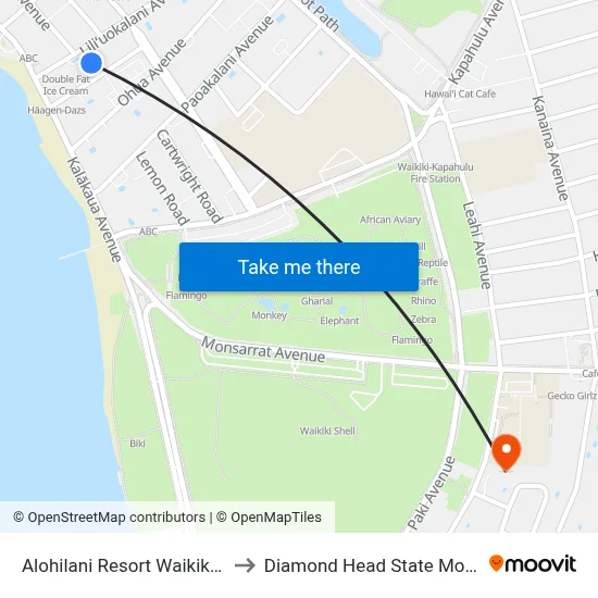 Pacific Beach Hotel to Diamond Head State Monument map