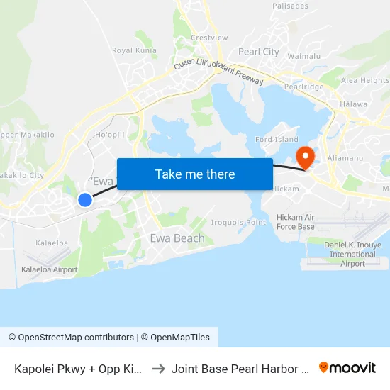 Kapolei Pkwy + Opp Kinoiki St to Joint Base Pearl Harbor Hickam map
