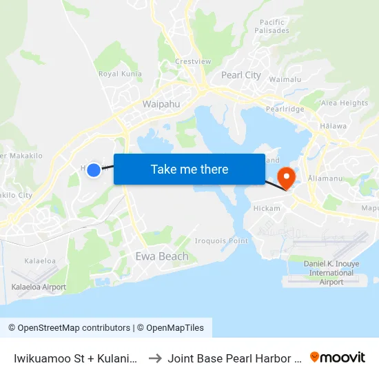 Iwikuamoo St + Kulanihakoi St to Joint Base Pearl Harbor Hickam map