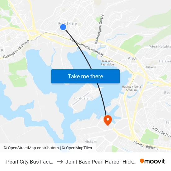 Pearl City Bus Facility to Joint Base Pearl Harbor Hickam map