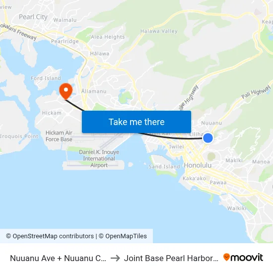 Nuuanu Ave + Nuuanu Cemetery to Joint Base Pearl Harbor Hickam map
