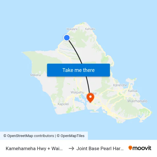Kamehameha Hwy + Waimea Valley Rd to Joint Base Pearl Harbor Hickam map