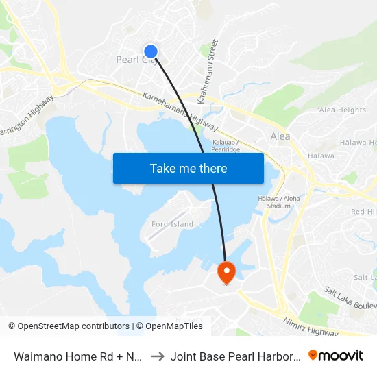 Waimano Home Rd + Noelani St to Joint Base Pearl Harbor Hickam map