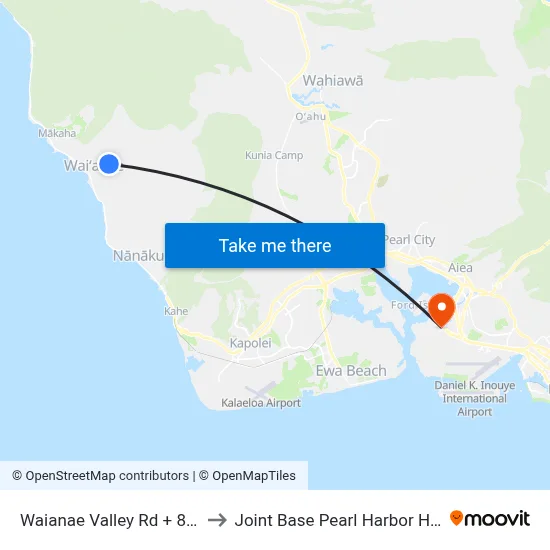 Waianae Valley Rd + 85-772 to Joint Base Pearl Harbor Hickam map