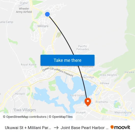Ukuwai St + Mililani Park & Ride to Joint Base Pearl Harbor Hickam map