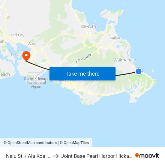 Nalu St + Ala Koa St to Joint Base Pearl Harbor Hickam map