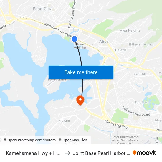 Kamehameha Hwy + Hekaha St to Joint Base Pearl Harbor Hickam map