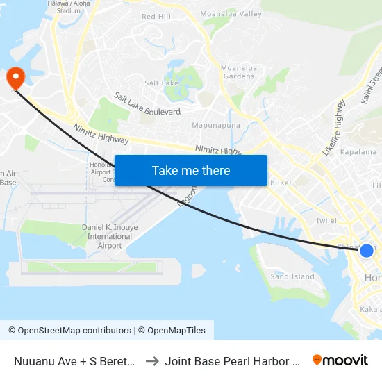Nuuanu Ave + S Beretania St to Joint Base Pearl Harbor Hickam map