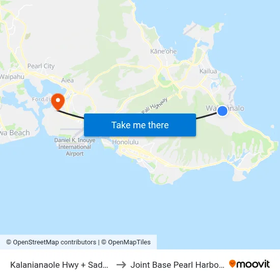 Kalanianaole Hwy + Saddle City Rd to Joint Base Pearl Harbor Hickam map