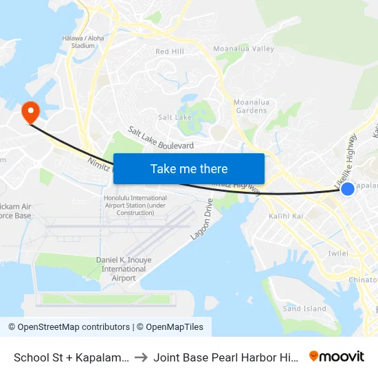 School St + Kapalama St to Joint Base Pearl Harbor Hickam map