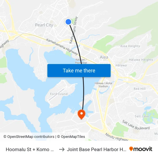 Hoomalu St + Komo Mai Dr to Joint Base Pearl Harbor Hickam map