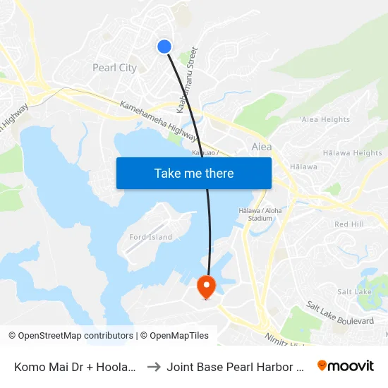 Komo Mai Dr + Hoolaulea St to Joint Base Pearl Harbor Hickam map