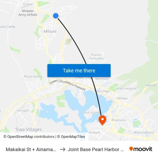 Makaikai St + Ainamakua Dr to Joint Base Pearl Harbor Hickam map