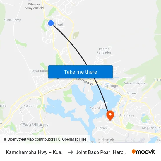 Kamehameha Hwy + Kuahelani Ave to Joint Base Pearl Harbor Hickam map