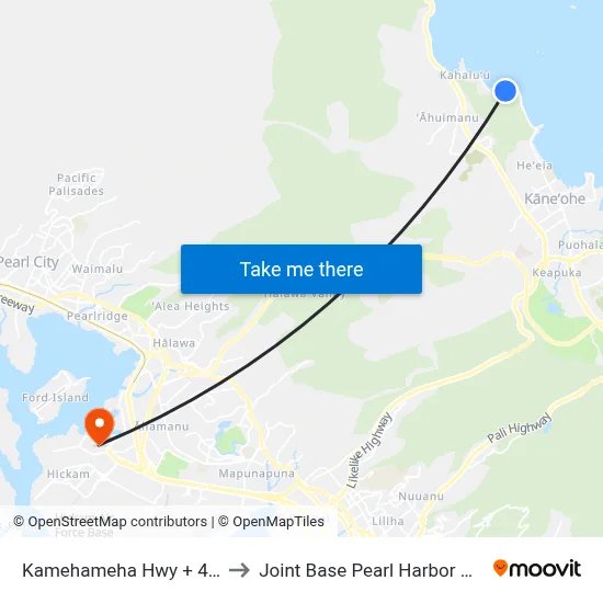 Kamehameha Hwy + 47-152 to Joint Base Pearl Harbor Hickam map
