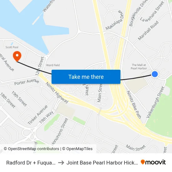 Radford Dr + Fuqua St to Joint Base Pearl Harbor Hickam map