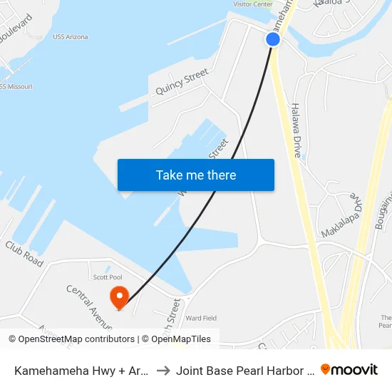 Kamehameha Hwy + Arizona St to Joint Base Pearl Harbor Hickam map