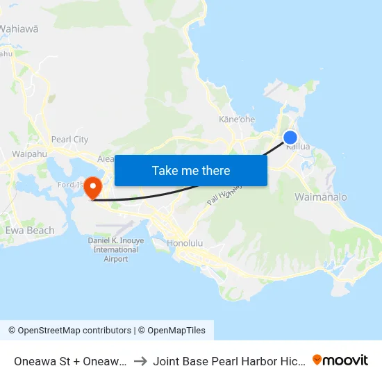 Oneawa St + Oneawa Pl to Joint Base Pearl Harbor Hickam map