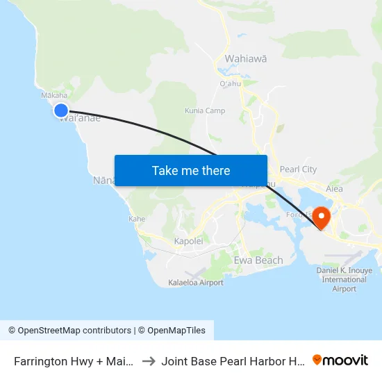 Farrington Hwy + Maiuu Rd to Joint Base Pearl Harbor Hickam map