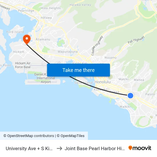 University Ave + S King St to Joint Base Pearl Harbor Hickam map