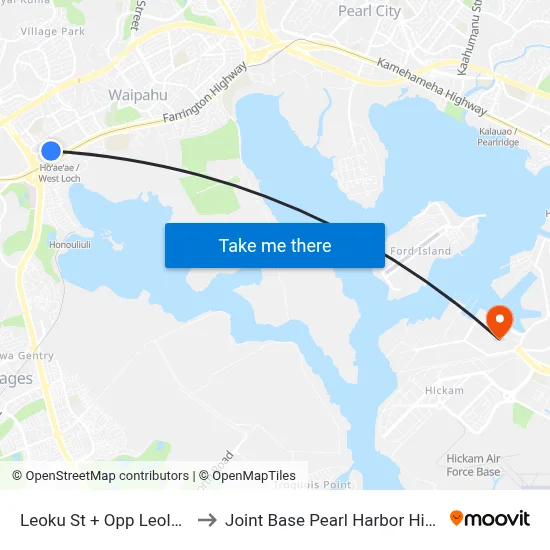 Leoku St + Opp Leolua St to Joint Base Pearl Harbor Hickam map