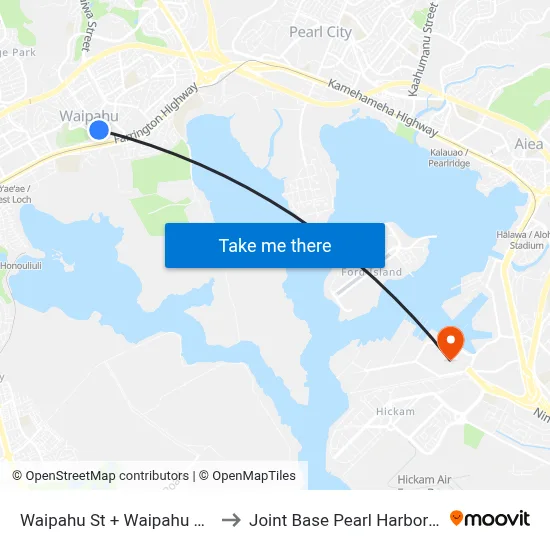 Waipahu St + Waipahu Depot Rd to Joint Base Pearl Harbor Hickam map