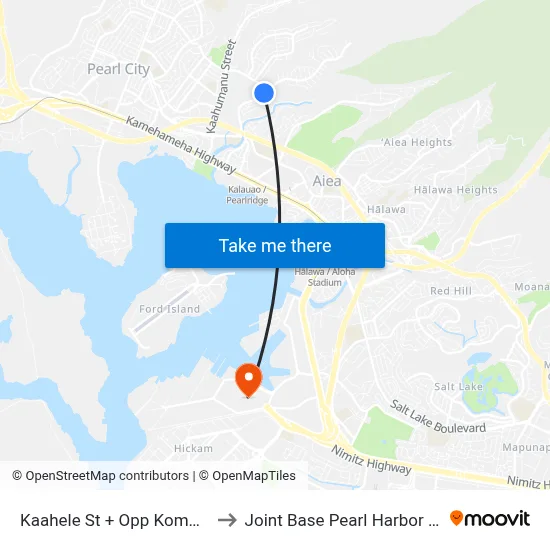 Kaahele St + Opp Komo Mai Dr to Joint Base Pearl Harbor Hickam map