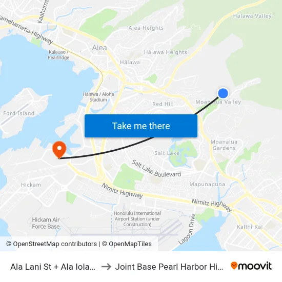 Ala Lani St + Ala Iolani St to Joint Base Pearl Harbor Hickam map