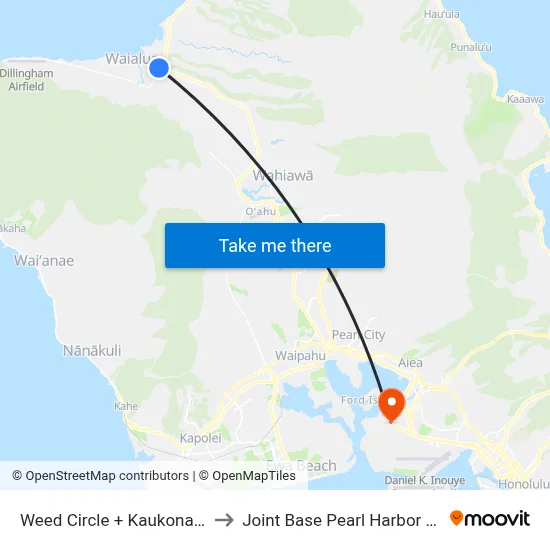 Weed Circle + Kaukonahua Rd to Joint Base Pearl Harbor Hickam map