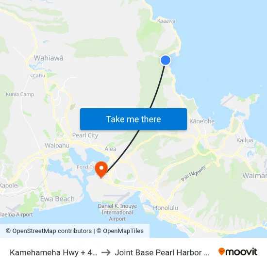 Kamehameha Hwy + 49-074 to Joint Base Pearl Harbor Hickam map