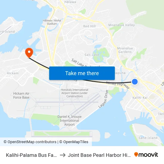 Kalihi-Palama Bus Facility to Joint Base Pearl Harbor Hickam map