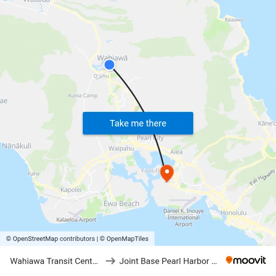 Wahiawa Transit Center East to Joint Base Pearl Harbor Hickam map