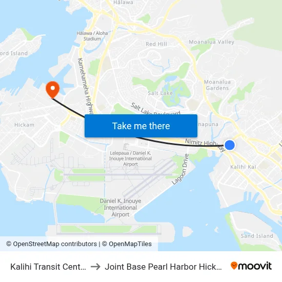 Kalihi Transit Center to Joint Base Pearl Harbor Hickam map